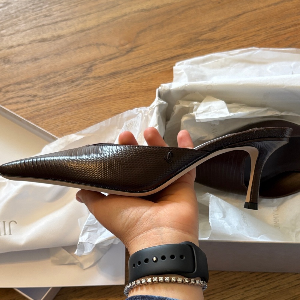 Jimmy Choo Dark Brown Pointed Mules - Picture 6 of 8
